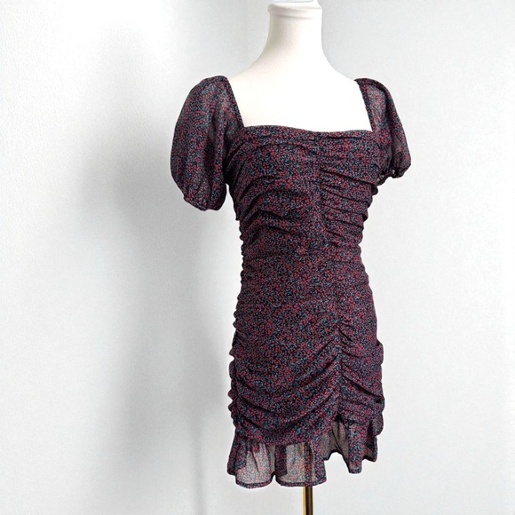 Dresses & Skirts - NWT Floral Ruched Mini Dress Puff Sleeve Square Neck Romantic Cottagecore S